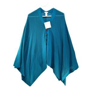 J.Jill Teal‎ Open Front Mesh Knit Button Poncho Cardigan S/L Cotton Blend